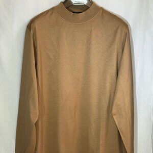 NWOT Carnoustie Men's Mock Neck 100% Cotton Long Sleeve Shirt - Tan Brown - XL